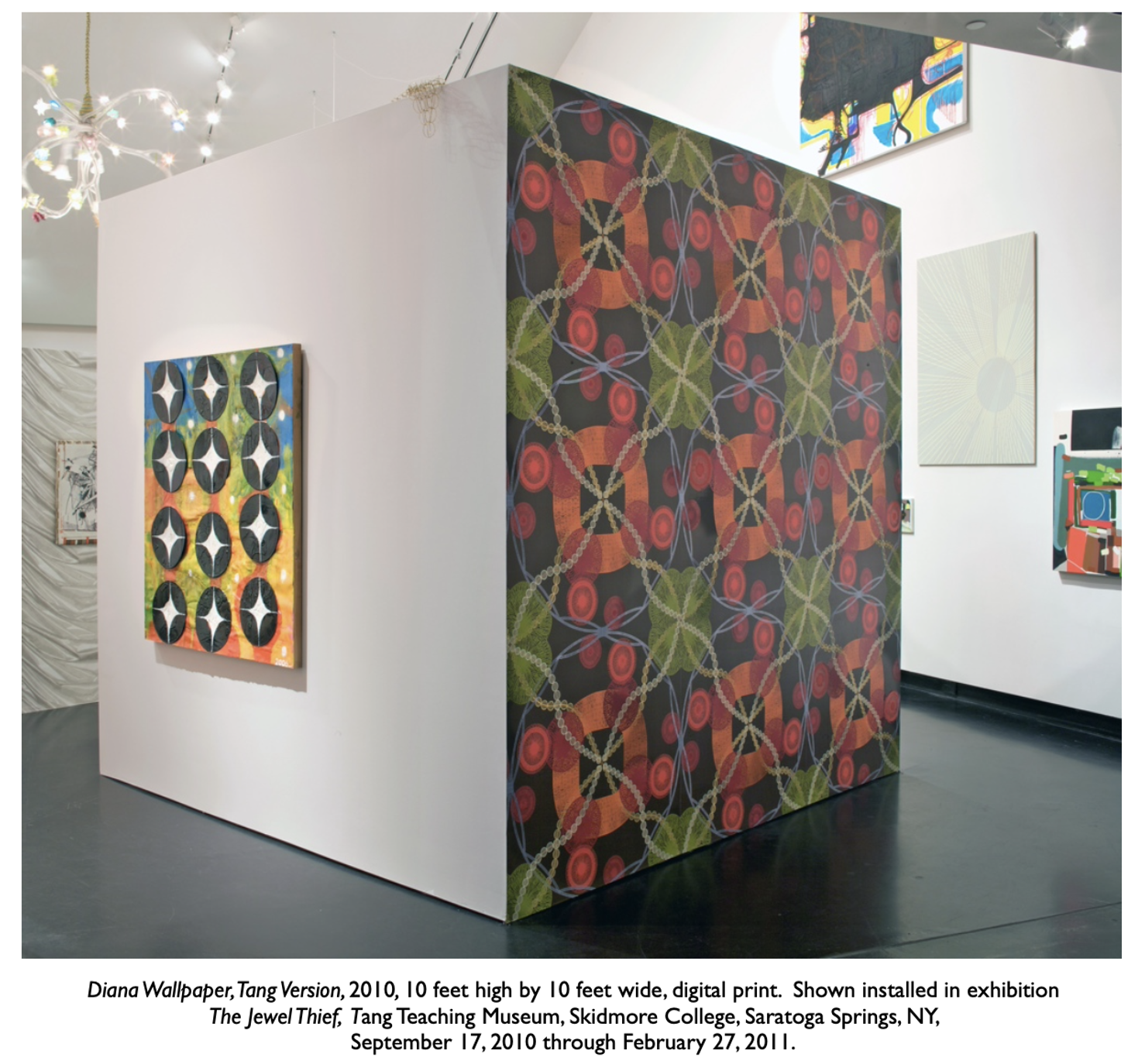 Diana Wallpaper, Tang Version, 2010, 10 feet high by 10 feet wide, digital print. Shown installed in the exhibition The Jewel Thief at the Tang Teaching Museum, Skidmore College, Saratoga Springs, NY, September 17, 2010 through February 27, 2011.