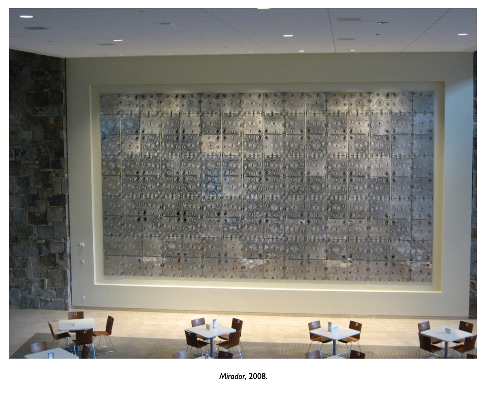 Mirador, 2008, large-scale etched metal panel wall installation.