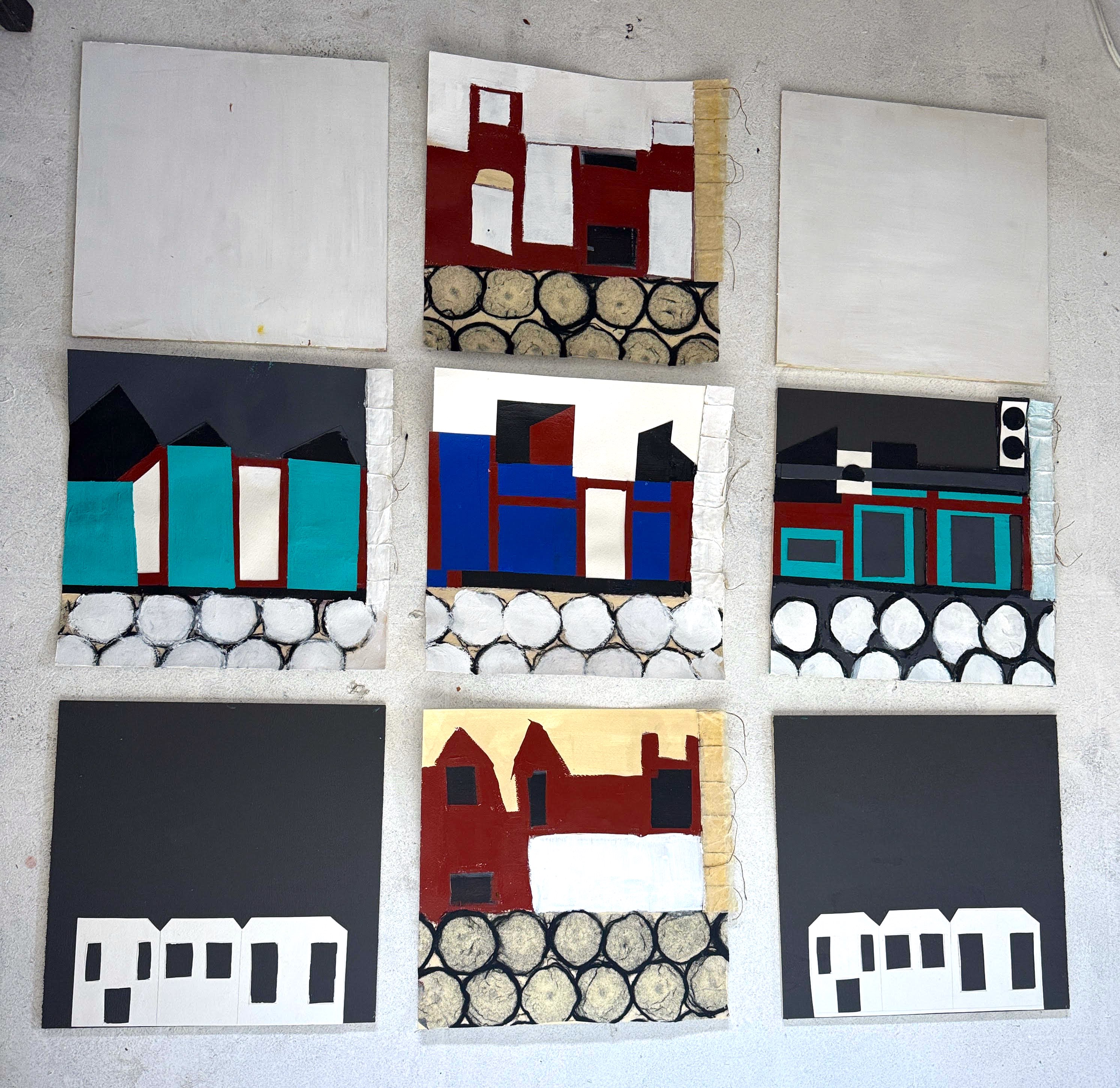 VILLAGE—My HOME, 2026 — acrylic and cutout paper collage on board, 12x12 / 36x36